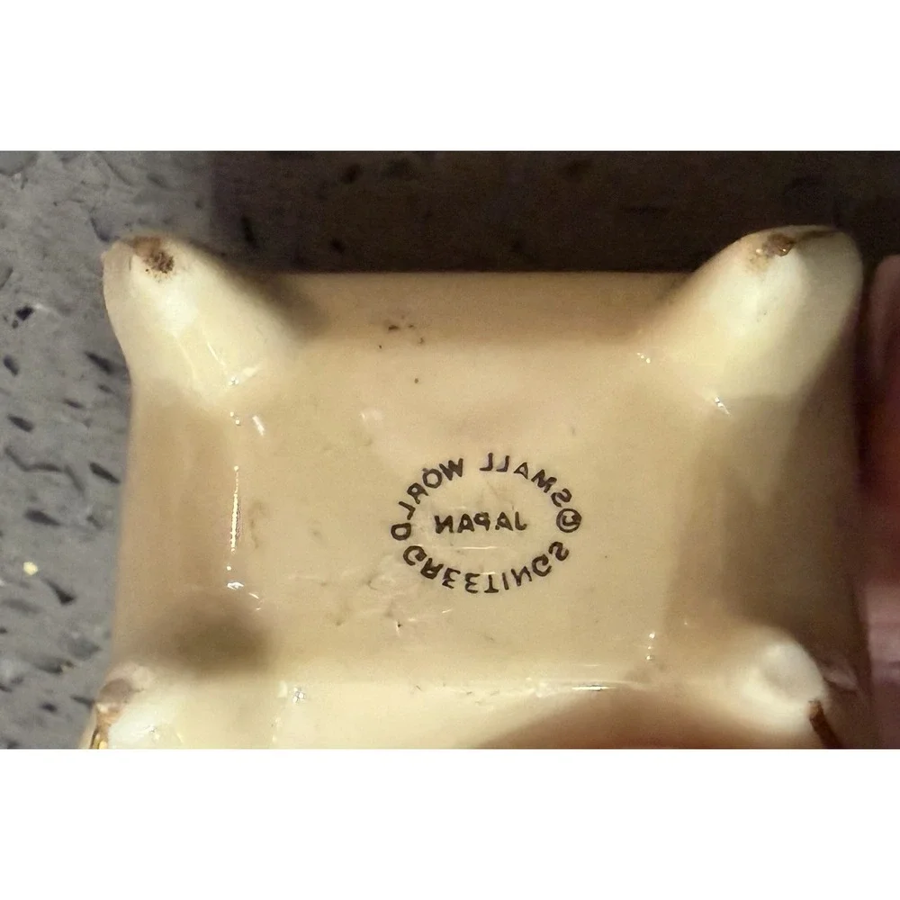 Vtg Lion Tiger Cub Baby Miniature Ceramic Trinket Box Japan Small World Greeting